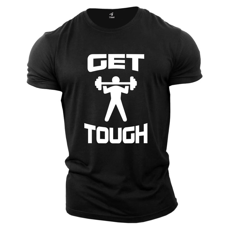 Gym Fitness Crossfit T shirt Get Tough Bar Bells Lifting