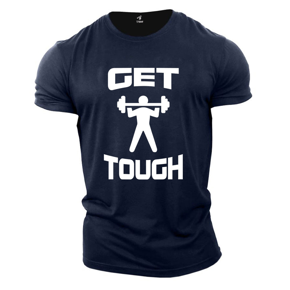 Gym Fitness Crossfit T shirt Get Tough Bar Bells Lifting