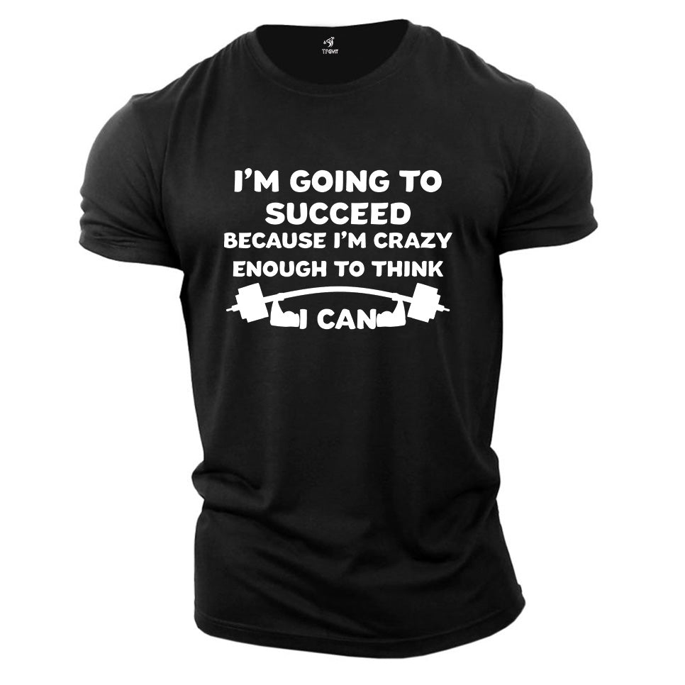 Gym Fitness Crossfit T shirt I am Going To Succeed Dumbbells