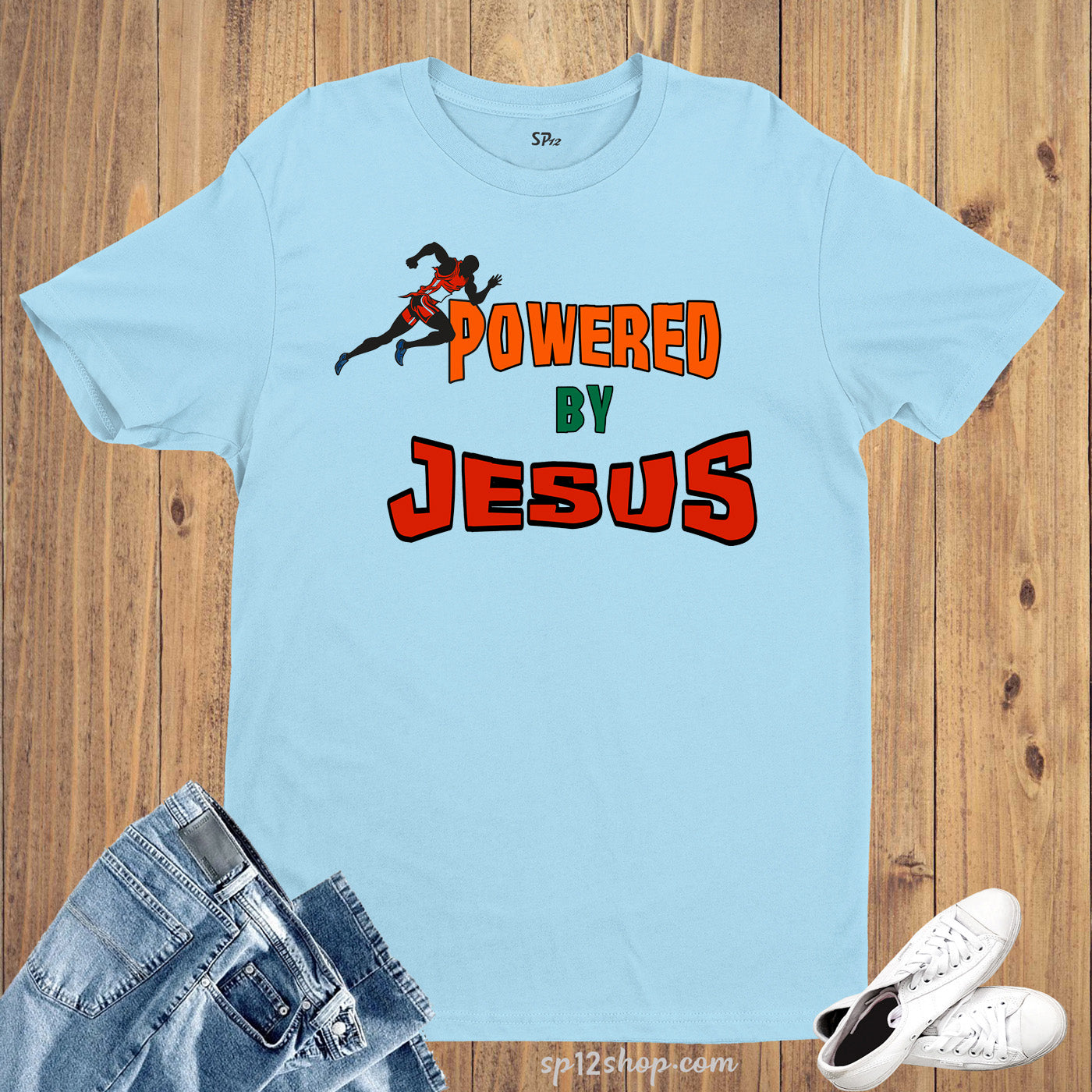 Gym Fitness Crossfit T shirt Powered By Jesus Sports Run tshirt tee