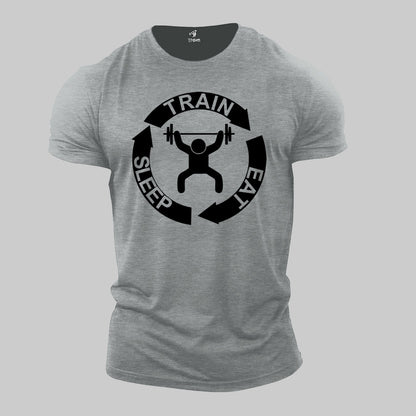 Gym Fitness Crossfit T shirt Train Sleep Eat Cycle Workout