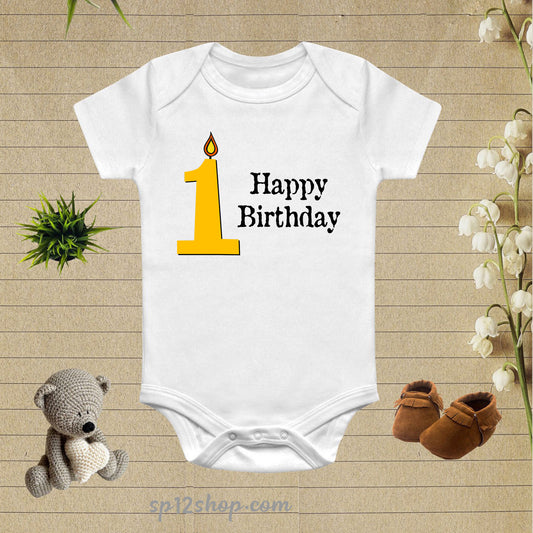 Happy Birthday 1 Funny Gift Baby Bodysuit Onesie