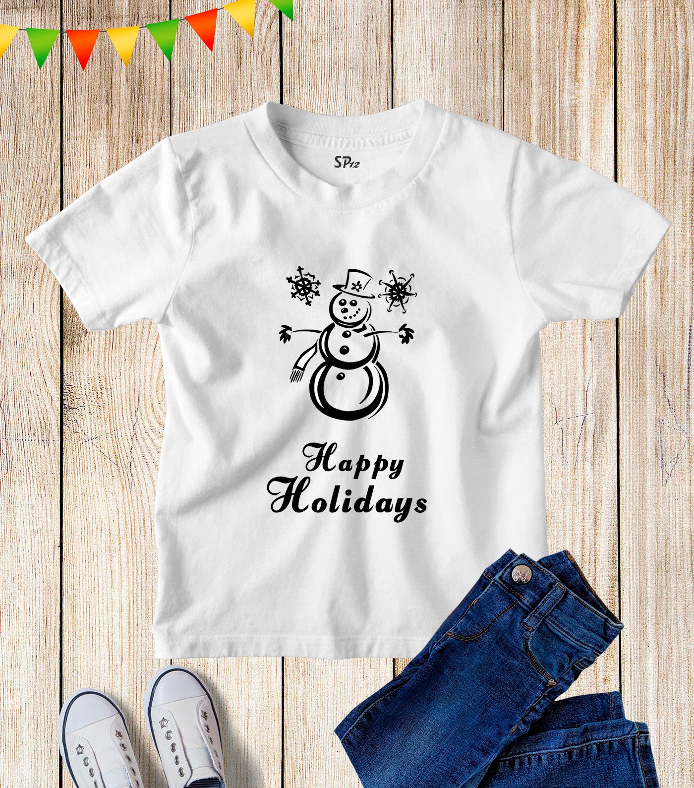 Kids Happy Holiday Snowman Winter Christmas T Shirt