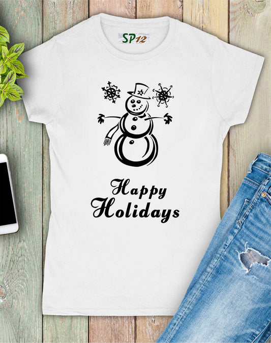 Happy Holidays Snowman Women T Shirt