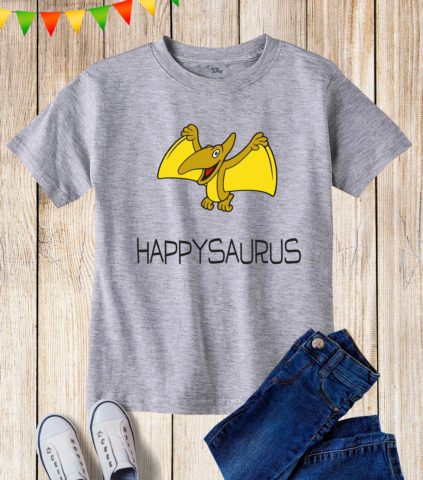 Kids Vintage Cartoon Happysaurus Dinosaur T Shirt