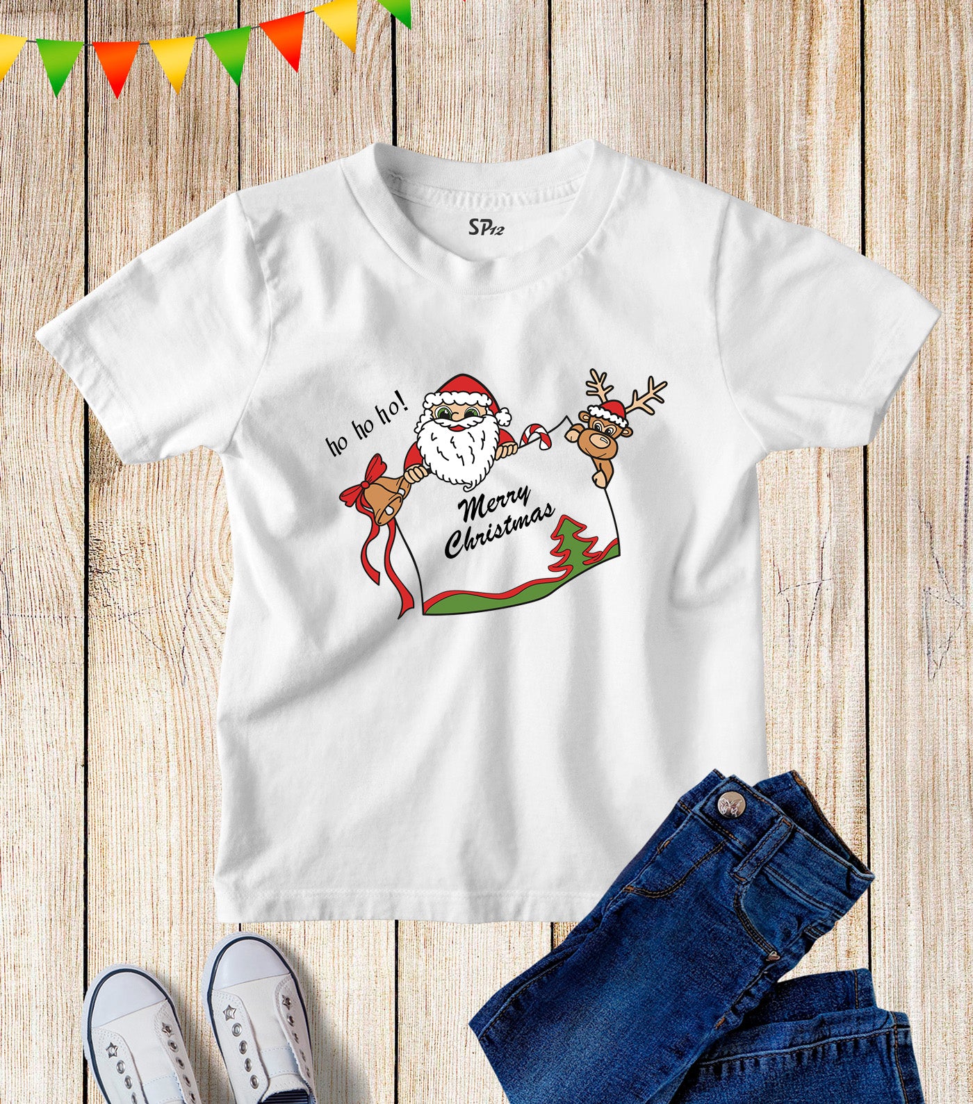 Kids Ho Ho Ho Merry Christmas Santa Claus T Shirt