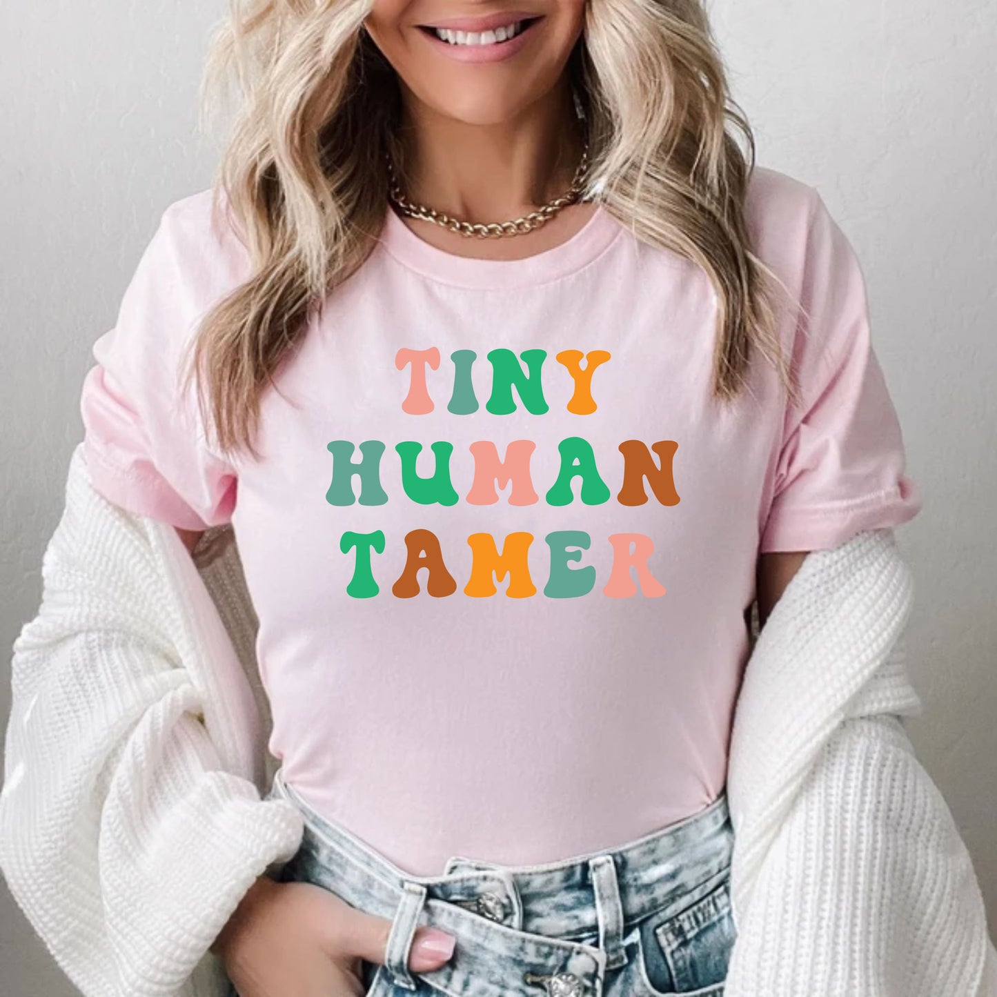 Tiny Human Tamer Funny Kindergarten Custom Teacher Teaching T-Shirts