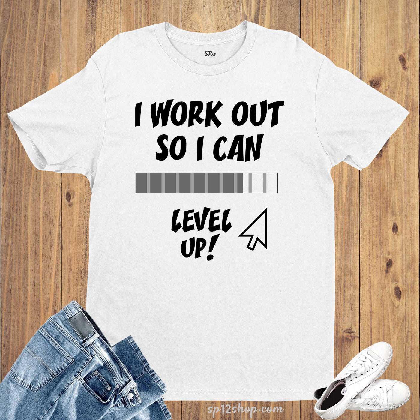 I Work Out So I can Level Up Loading Bar Crossfit Gym T shirt