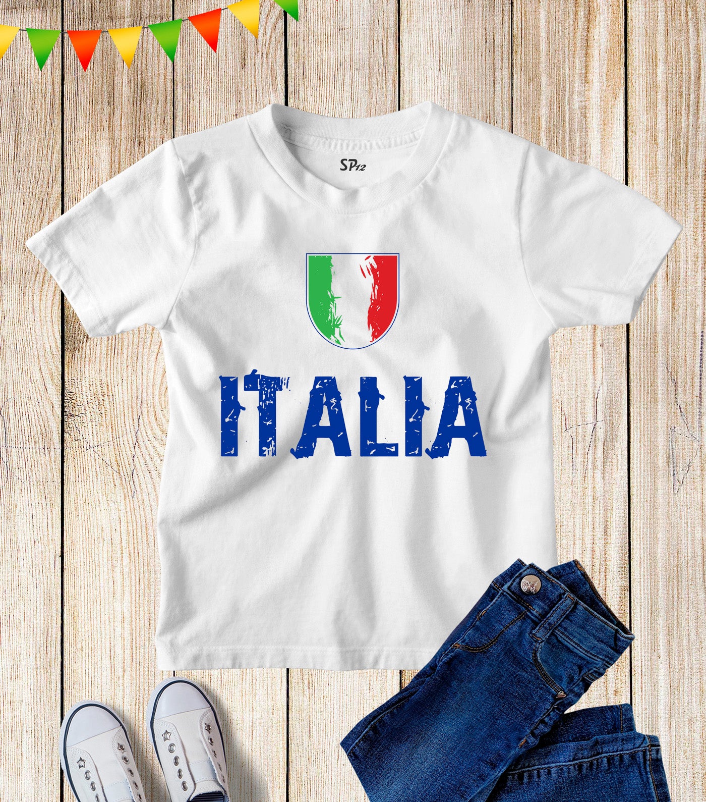 Kids Italy Flag Football T Shirt