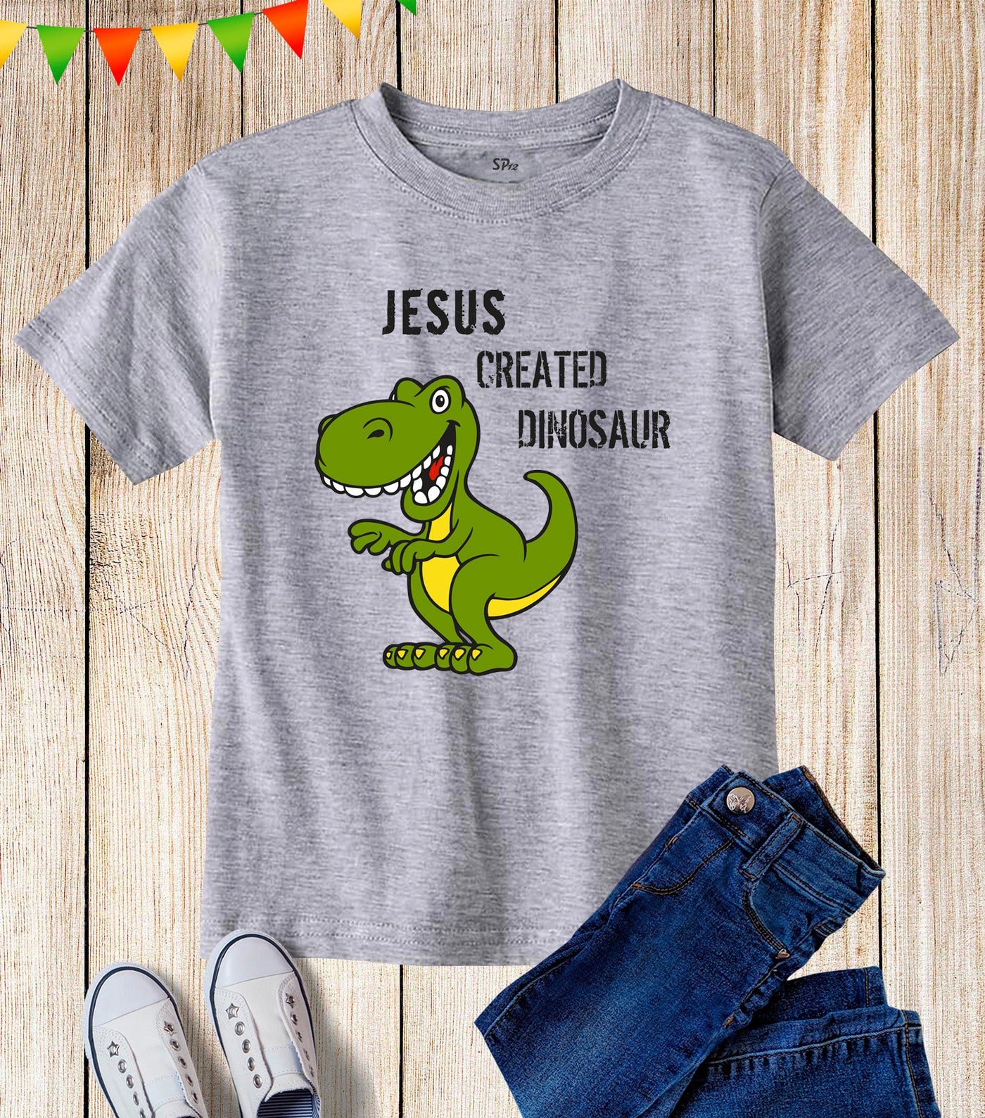 Kids Jesus Created Dinosaur Christian T Shirt