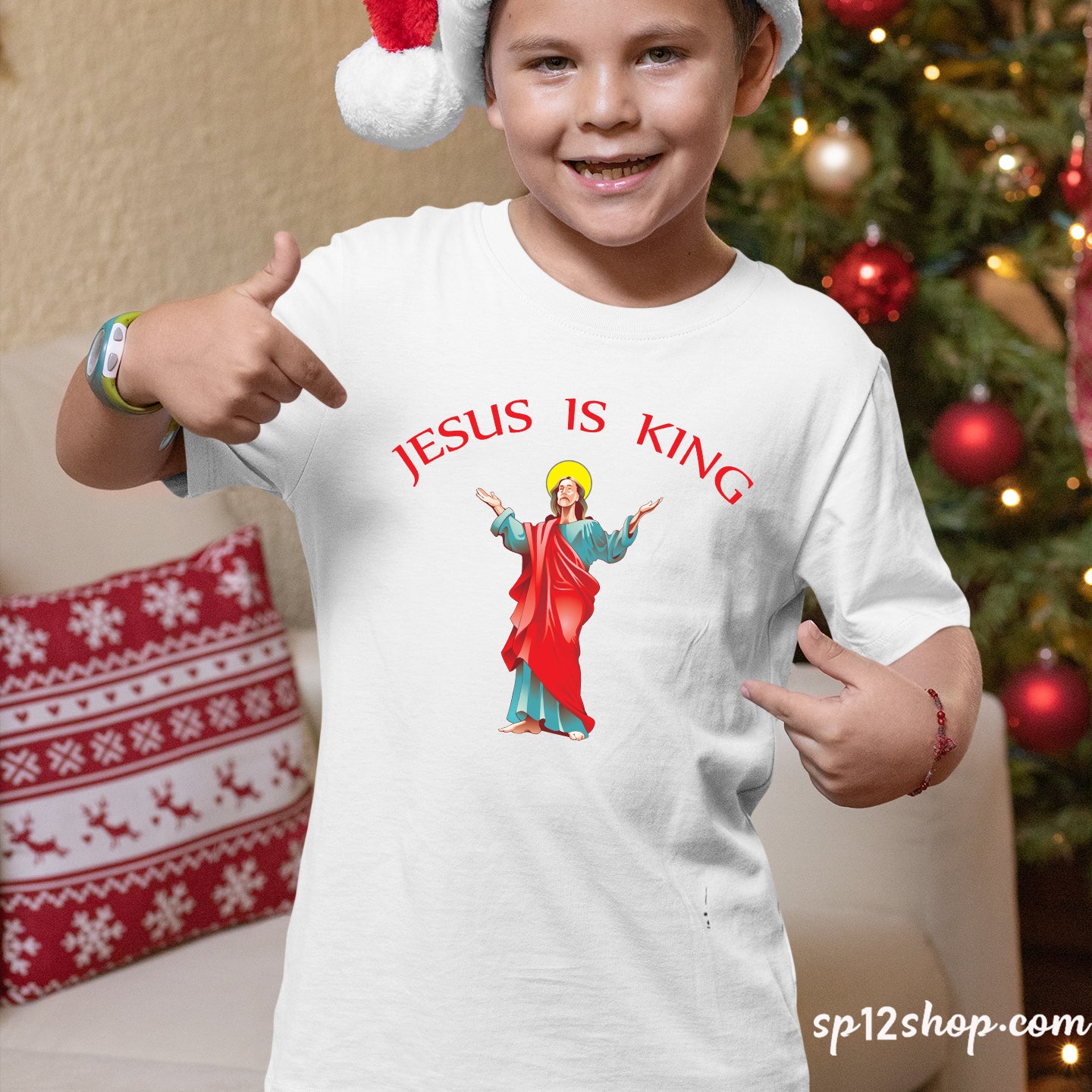 Jesus Is King Faith Love Bible Verse Kids Christian T-Shirt tee