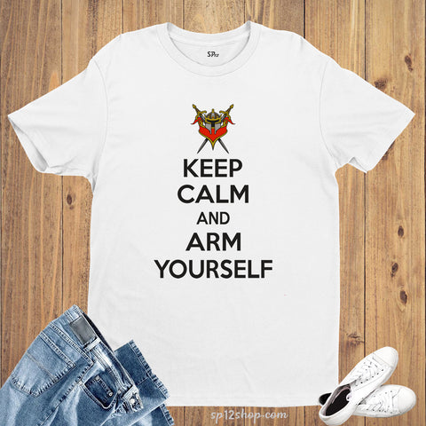 Keep Calm & Arm Yourself Crown Shield Slogan T shirt