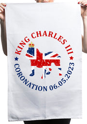 British Dog Union Jack Flag King Charles III Kitchen Table Tea Towel