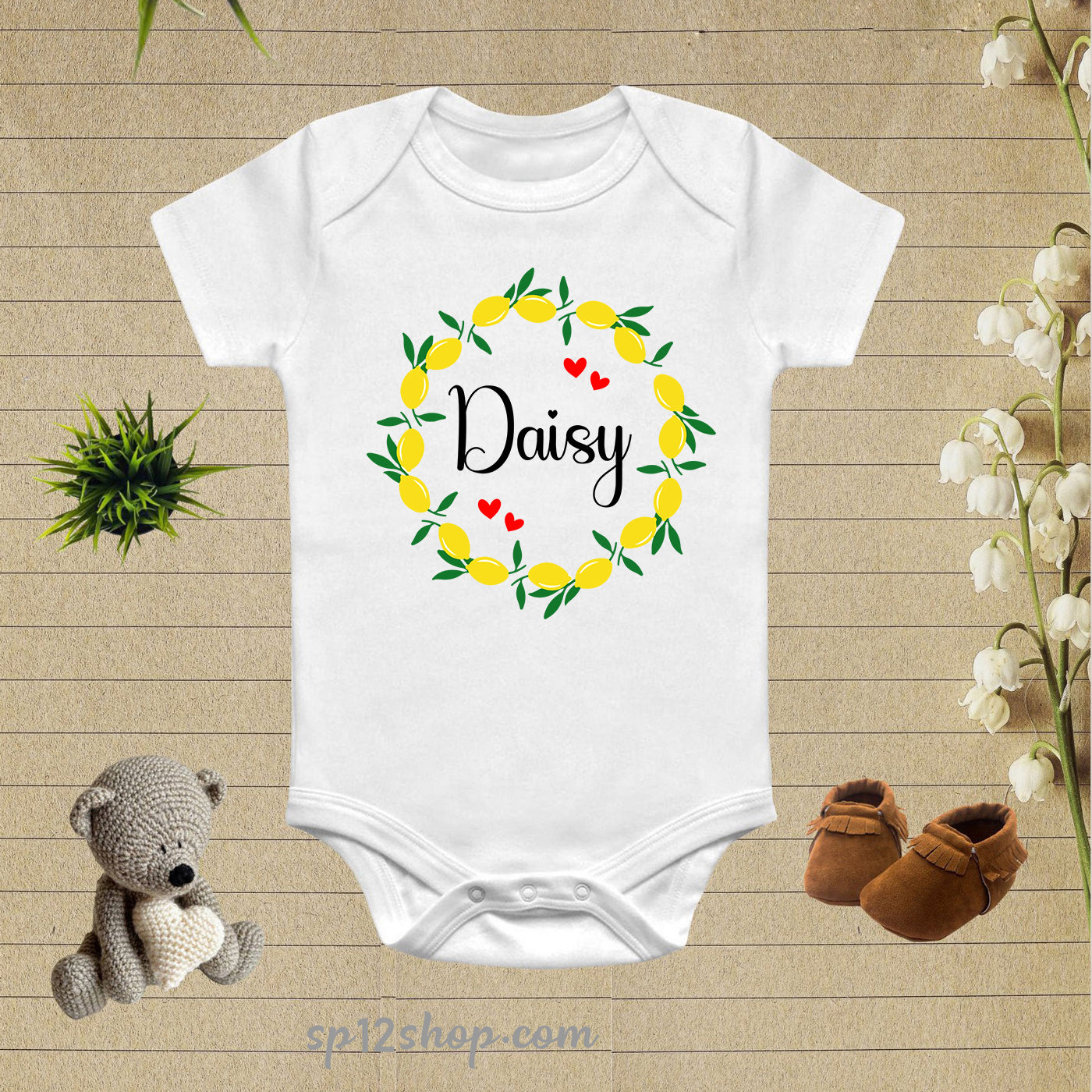 Lemon Wreath Custom Baby Bodysuit