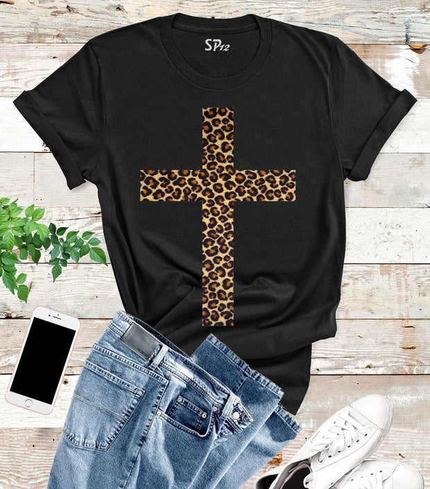 Leopard Jesus Cross T Shirt