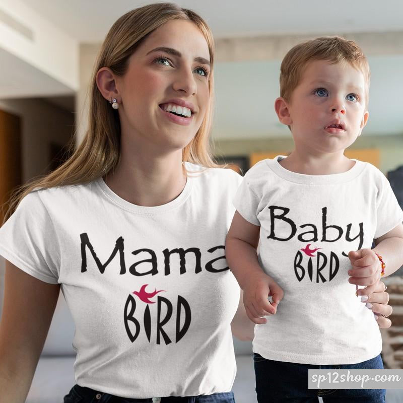 Mama Bird Baby Bird Mum Son Mother Daughter Mummy Funny Slogan Matching T shirts