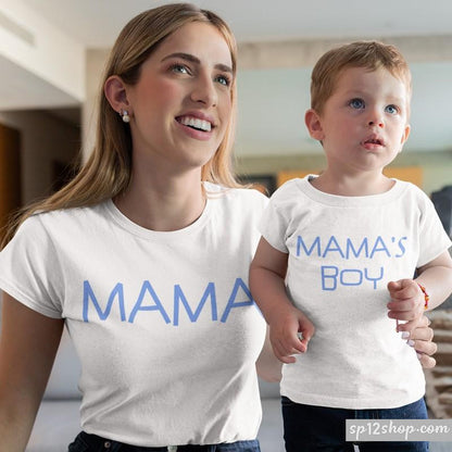 Mama Mama's Boy Mother Mommy Mom Son Family Blue Text Matching T shirts