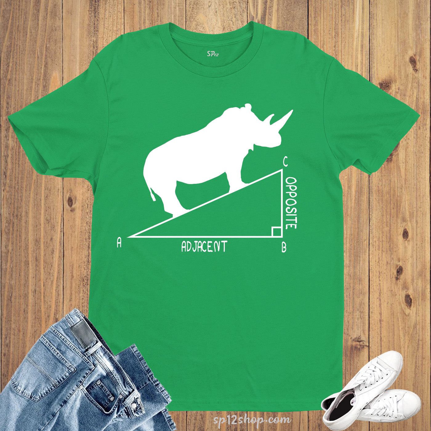 Maths Funny Slogan T Shirt Adjacent Opposite Hippopotamus