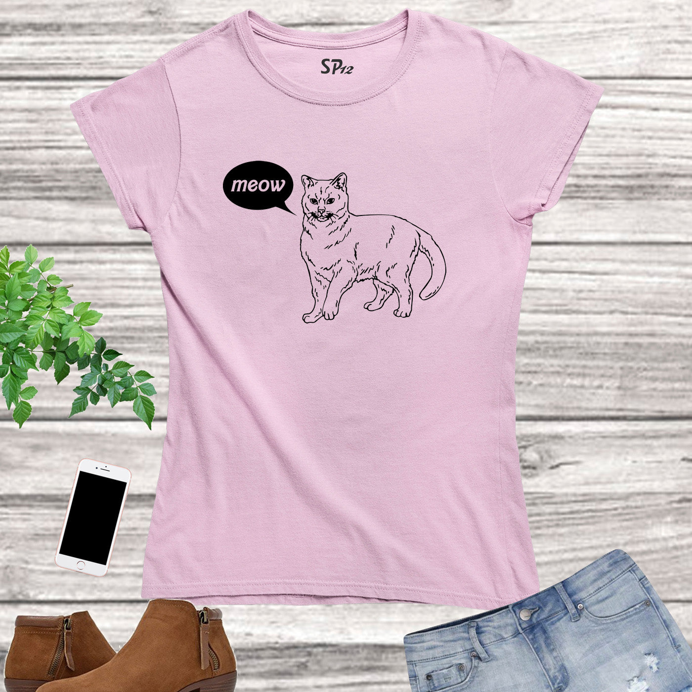 Meow Cat Slogan Women T Shirt