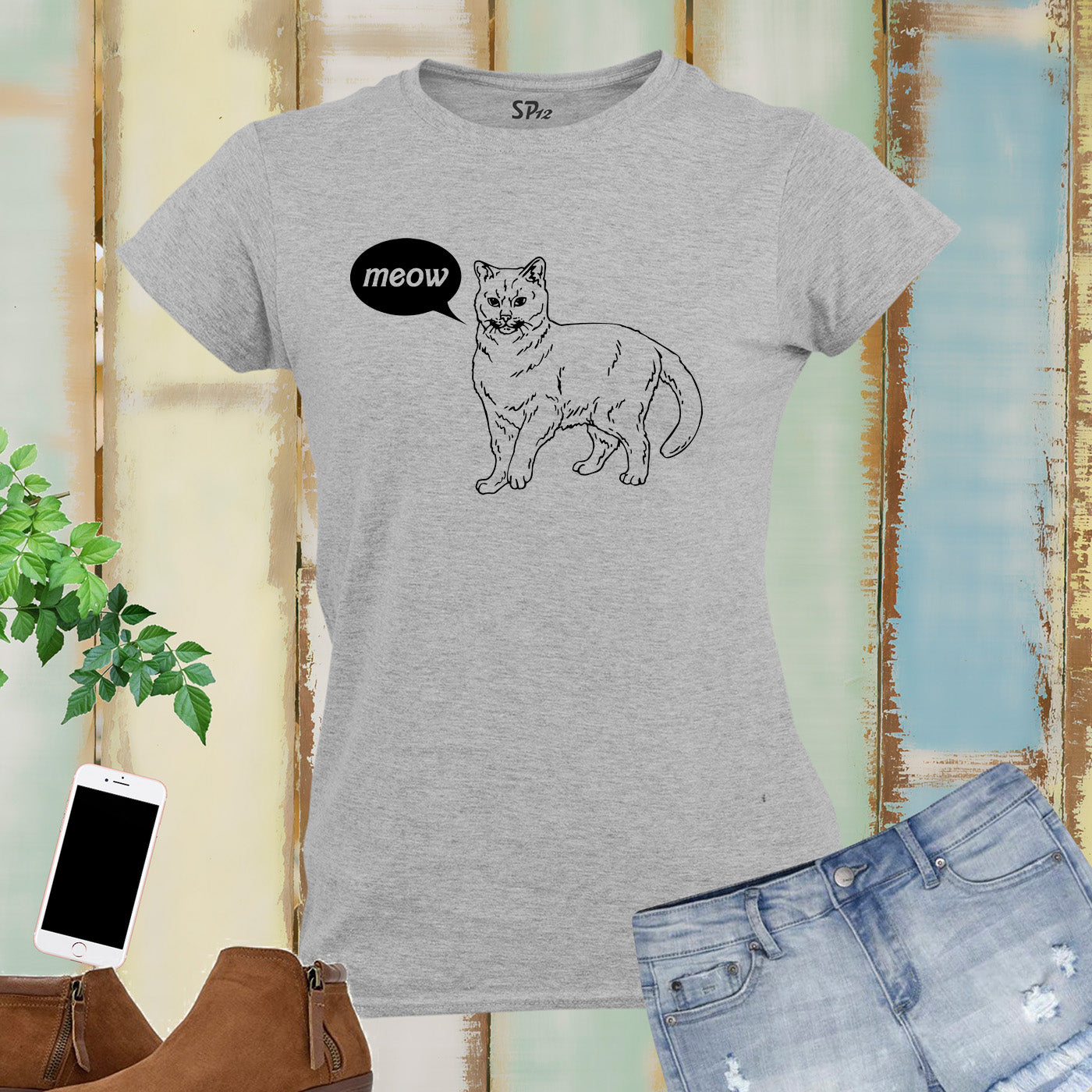 Meow Cat Slogan Women T Shirt