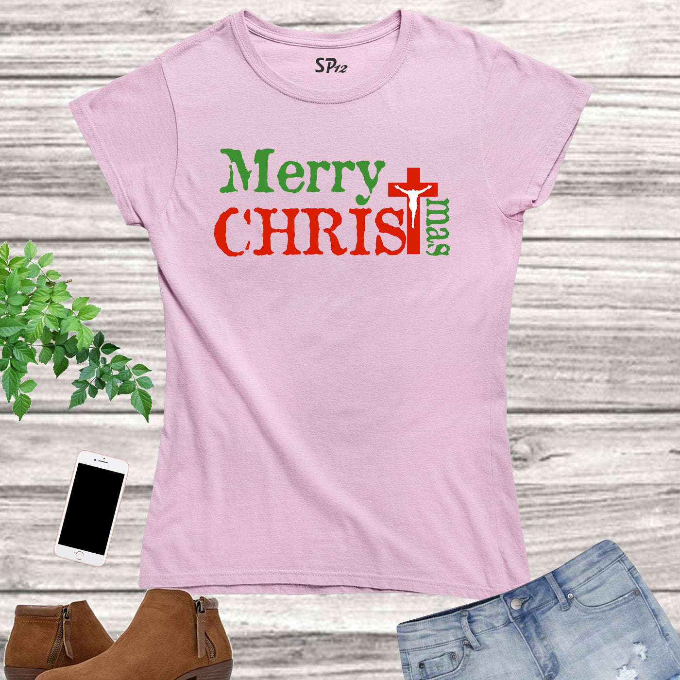 Merry Christmas Cross Women T Shirt