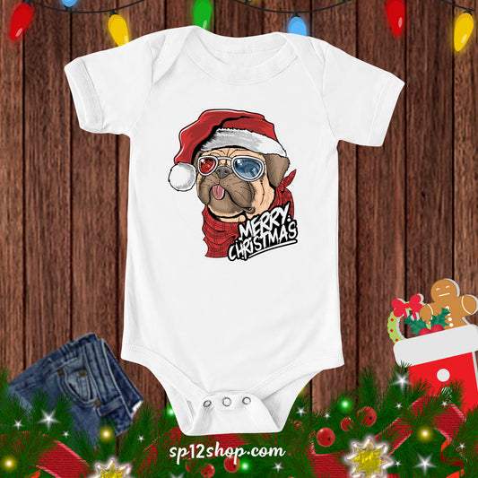 Merry Christmas Dog Lover friends Gift Baby Bodysuit