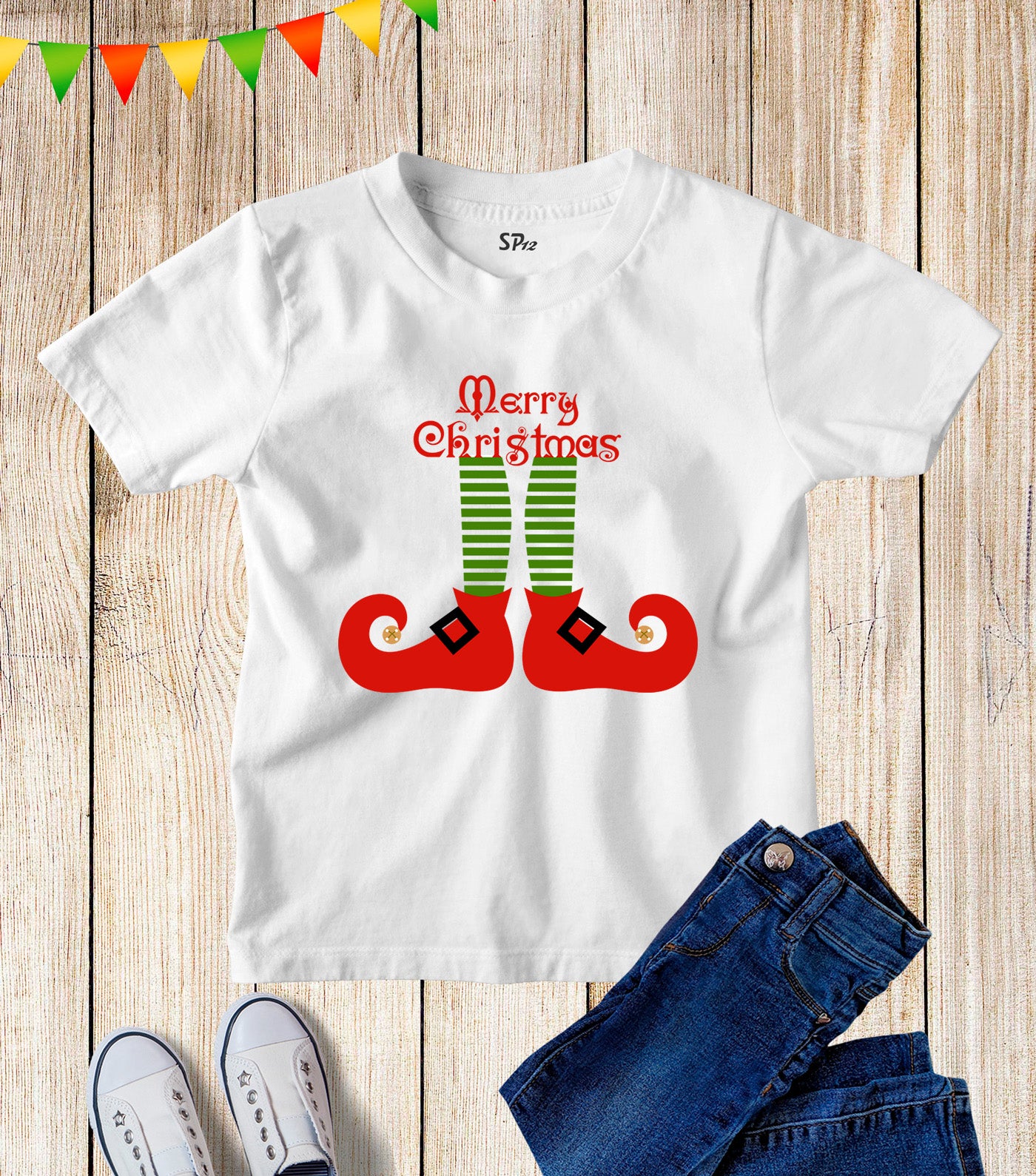 Kids Merry Christmas Elf Legs Magic Shoe T Shirt