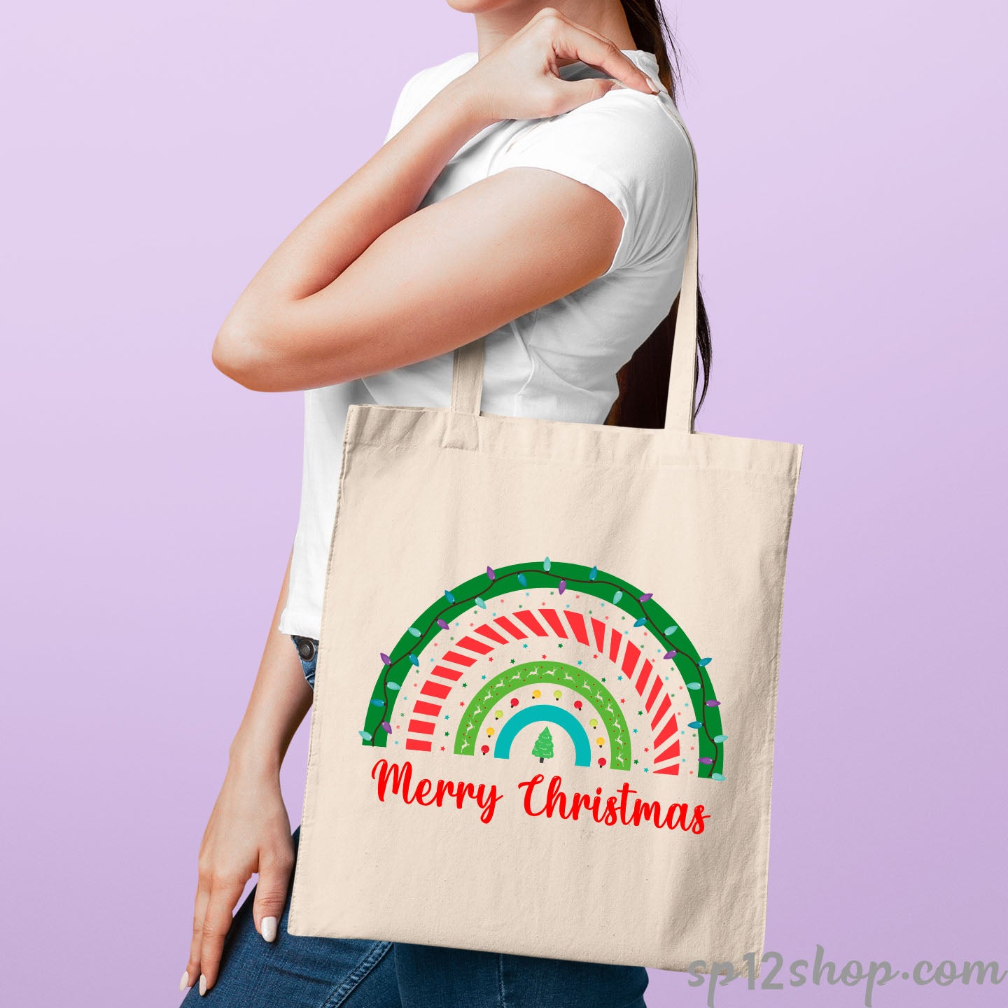 Merry Christmas Rainbow Tote Bag