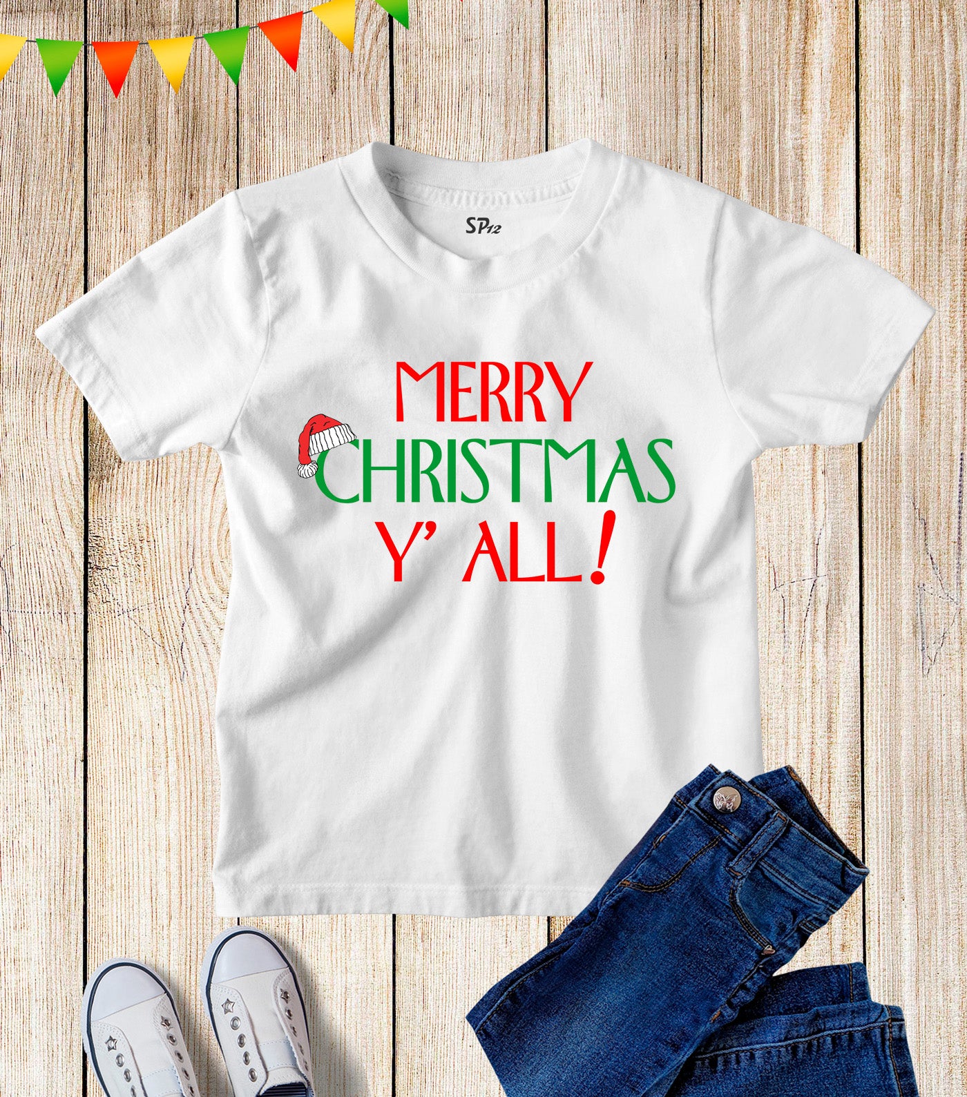 Kids Merry Christmas Y'All Santa Hat T Shirt