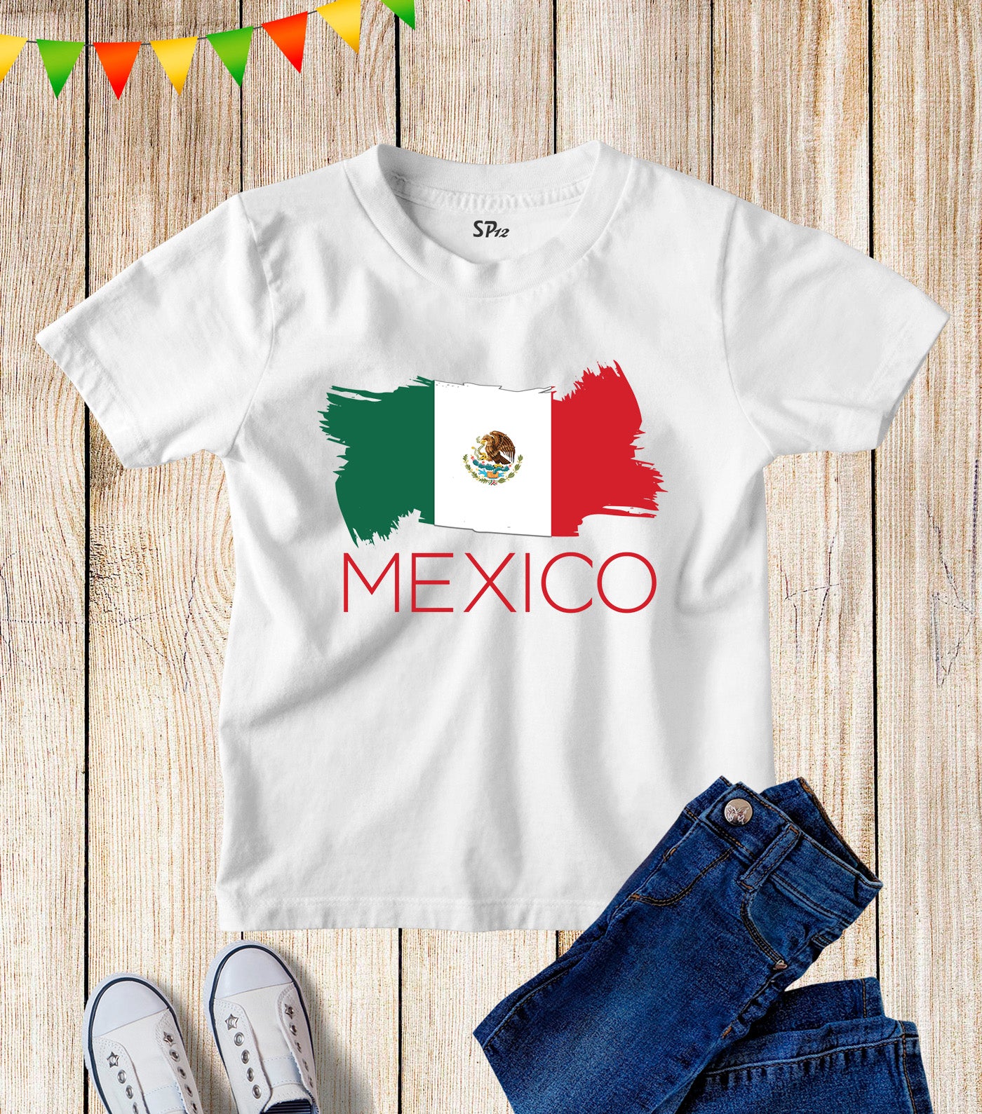 Kids Mexico Flag Football FIFA World Cup T Shirt Tee