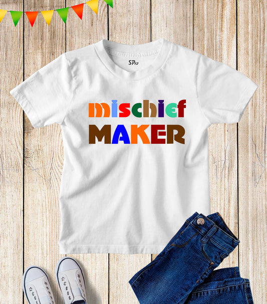 Kids Mischief Maker Rainbow Slogan T Shirt