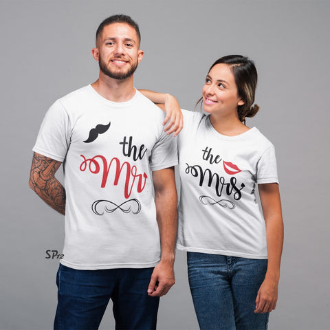 Mr Mustache & Mrs Lipstik Couple T Shirt