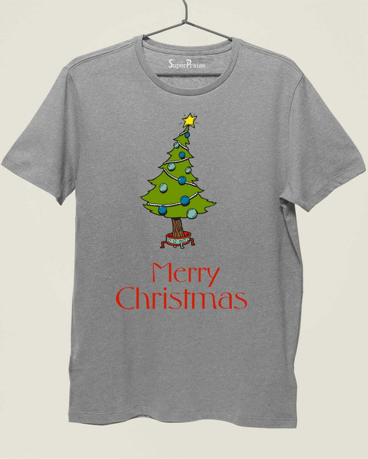 Christian T Shirts Merry Christmas Tree Star Holiday Grey tee