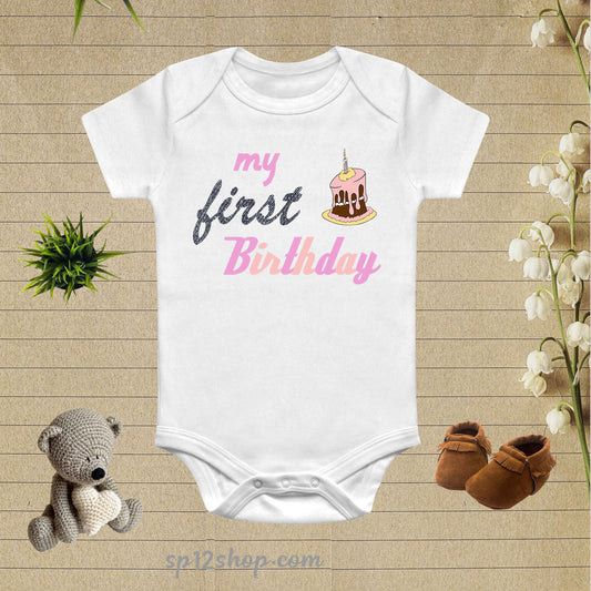 My First Birthday Cake Baby Bodysuit Onesie