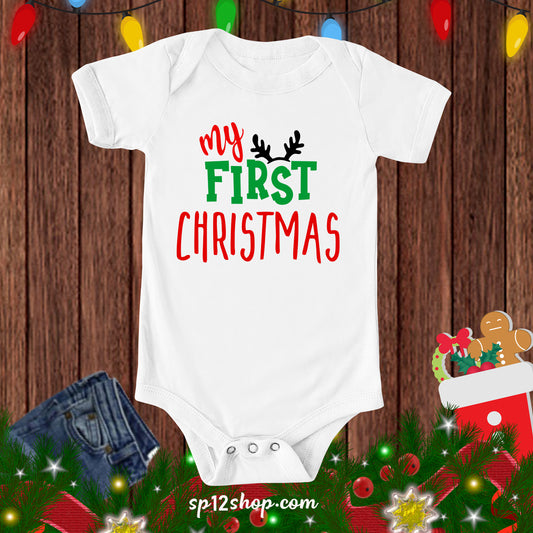 My First Christmas Funny Baby Gift Bodysuit