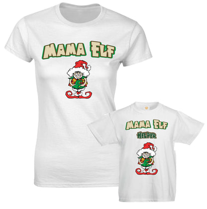 Mama Elf & Helper Christmas Santa Mom Son Mother Daughter Matching T Shirt