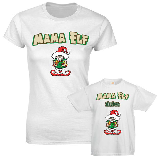 Mama Elf & Helper Christmas Santa Mum Son Mother Daughter Matching T-shirt