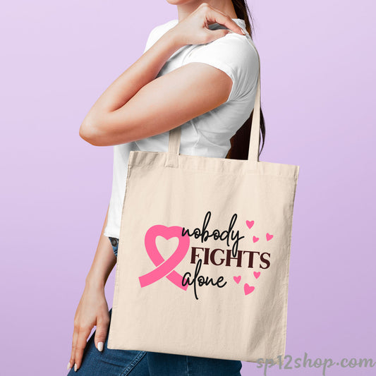 Nobody Fights Alone Breast Cancer Awareness Tote Bag