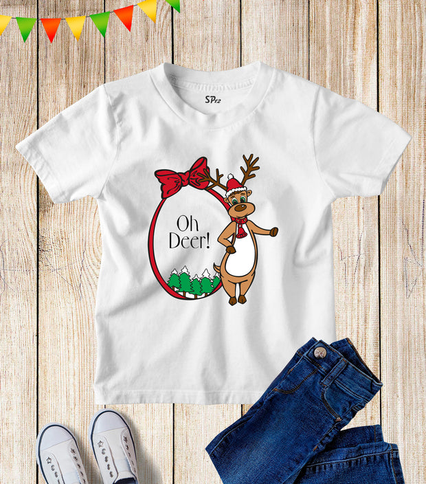 Kids Christmas Reindeer T Shirt Oh Deer Santa