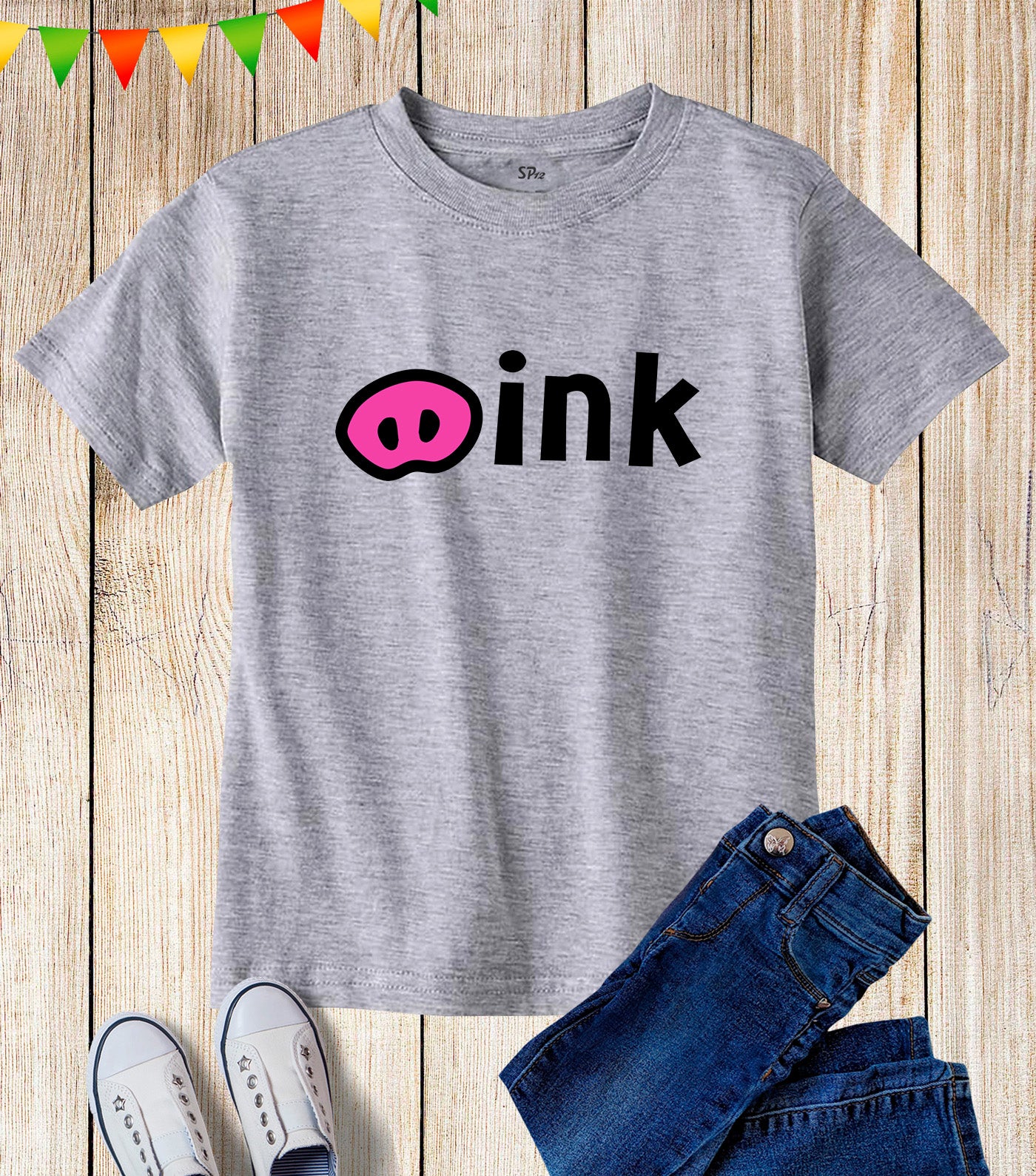 Kids Pig Nose Oink Pink Cartoon Character T Shirt