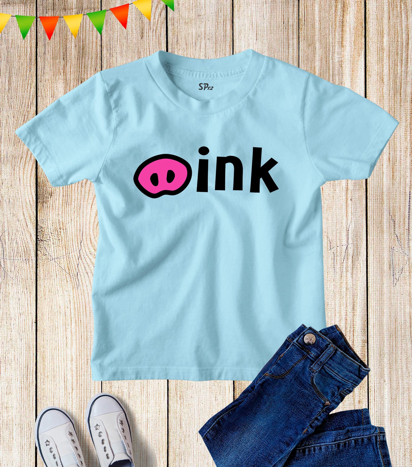 Kids Pig Nose Oink Pink Cartoon Character T Shirt
