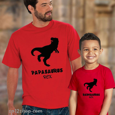 Daddy Father Daughter  Son Matching Tshirt Papasaurus rex Babysaurus