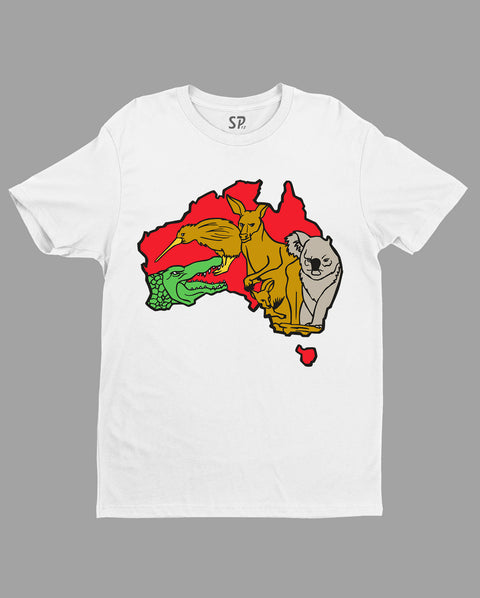 Patriotic T Shirt Australia Map Animal Safari kangaroo T-shirt