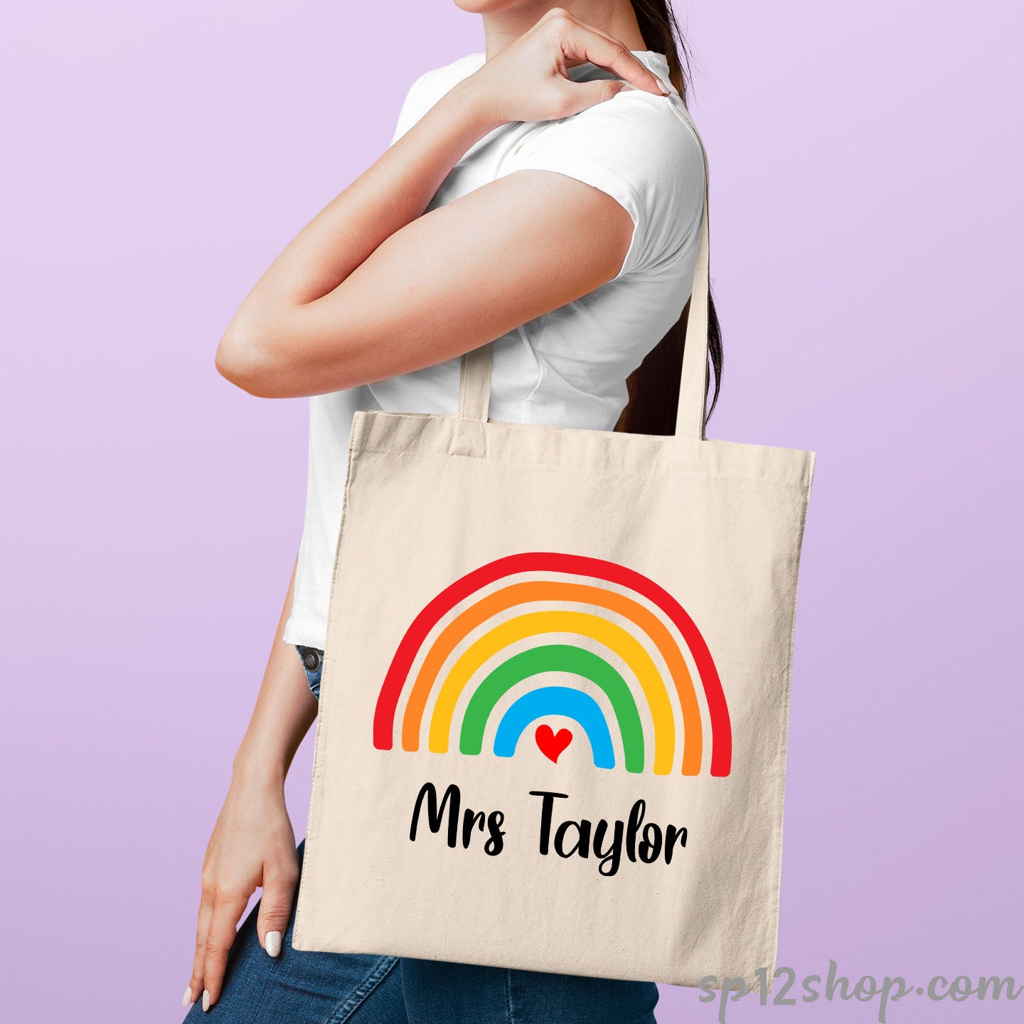 Personalise Rainbow Teacher Gift Tote Bag