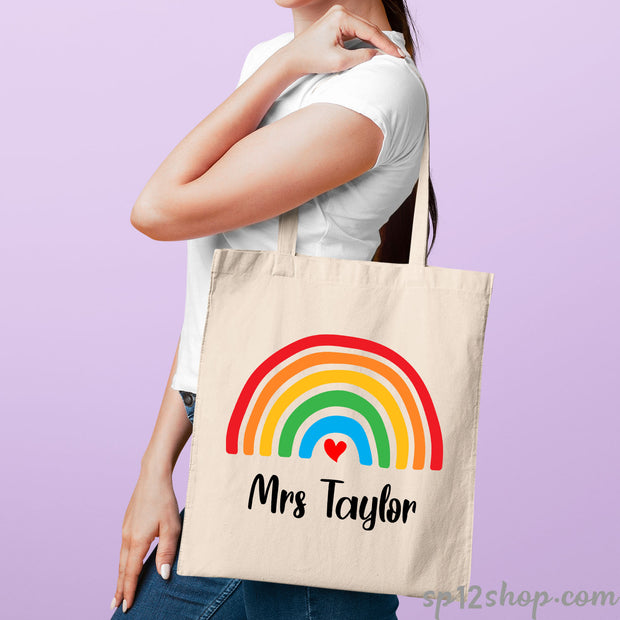 Personalise Rainbow Teacher Gift Tote Bag