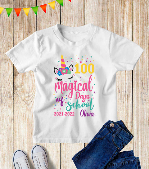 Personalised 100 Days Magical School Kids T Shirt