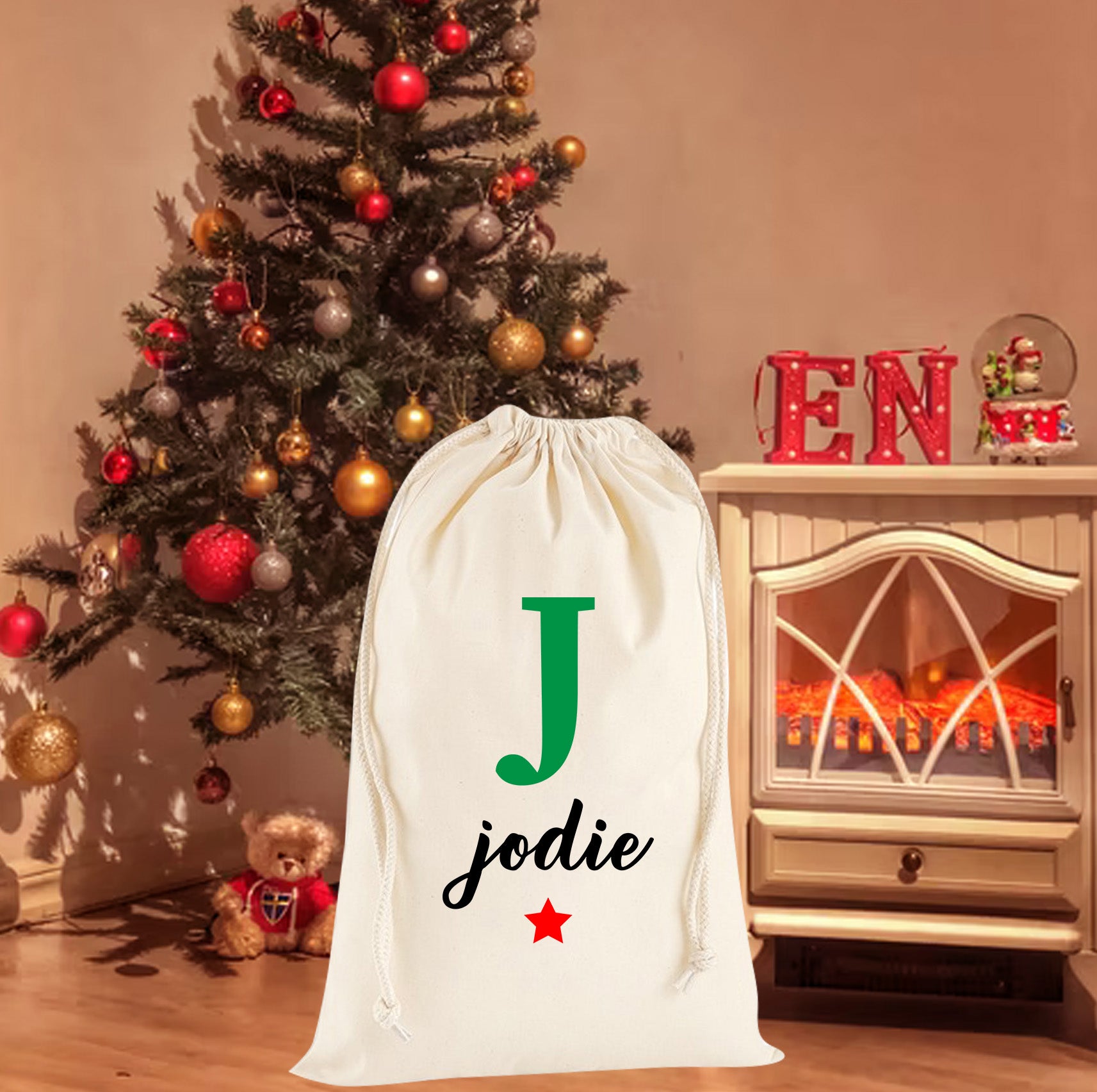 Personalised Christmas Gift Sack With Initial Name