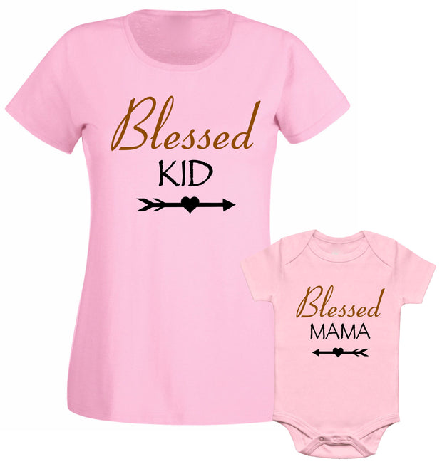 Blessed Kid Blessed Mama Mummy Son Daughter Mum Mothers Day T shirts