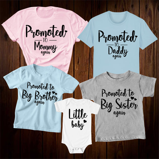 Promoted To Mommy Daddy Big Brother Sister Again Family T Shirt