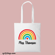 Rainbow Teacher Gift Idea White Cotton Tote Bag